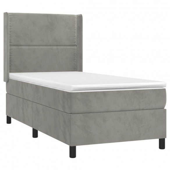 Cadre de lit et matelas Gris clair 100x200cm Velours