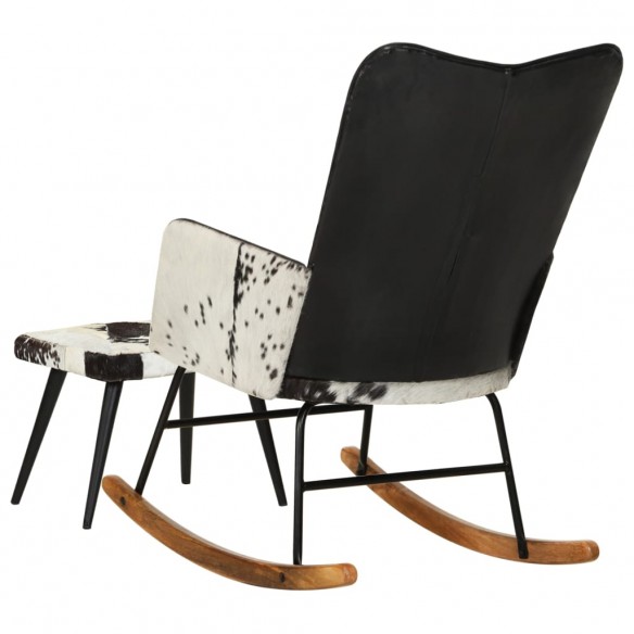 Chaise à bascule avec repose-pied Noir Cuir véritable