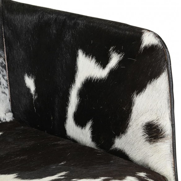 Chaise à bascule avec repose-pied Noir Cuir véritable