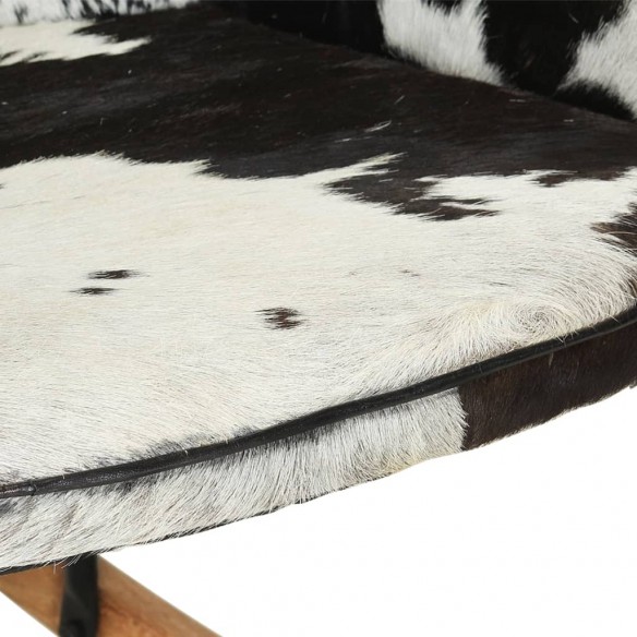 Chaise à bascule avec repose-pied Noir Cuir véritable