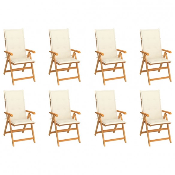 Chaises inclinables de jardin avec coussins 8 pcs Teck solide