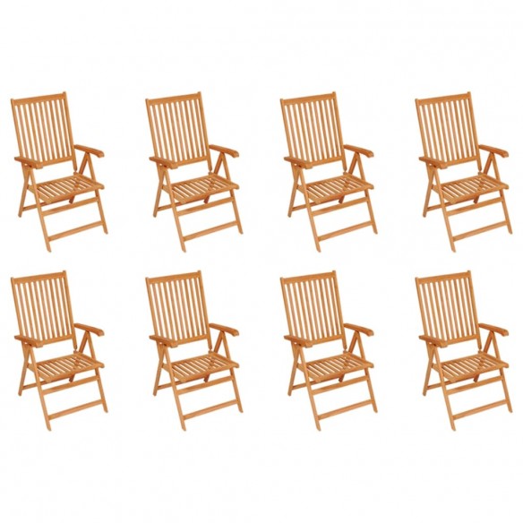 Chaises inclinables de jardin avec coussins 8 pcs Teck solide