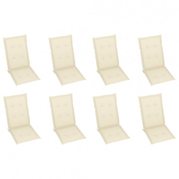 Chaises inclinables de jardin avec coussins 8 pcs Teck solide