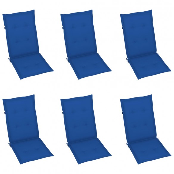 Chaises de jardin 6 pcs avec coussins bleu royal Bois de teck