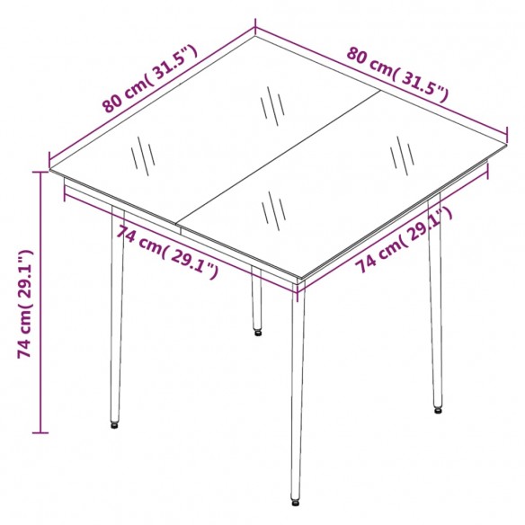 Table à dîner de jardin Noir 80x80x74 cm Acier et verre