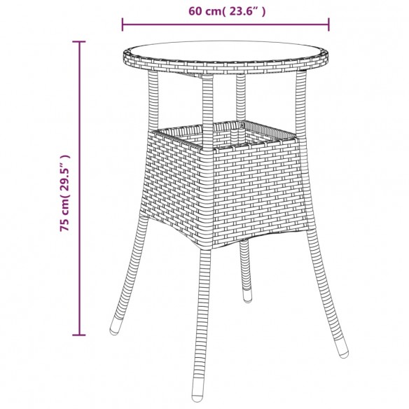 Table de jardin Ø60x75 cm Verre trempé/résine tressée Marron