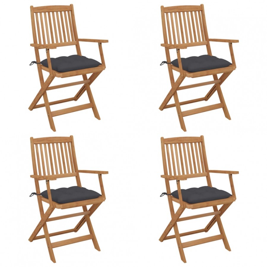 Chaises pliables de jardin 4 pcs avec coussins Bois d'acacia