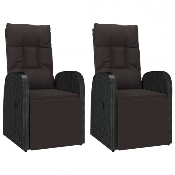 Chaises de jardin inclinables coussins 2pcs Noir Résine tressée