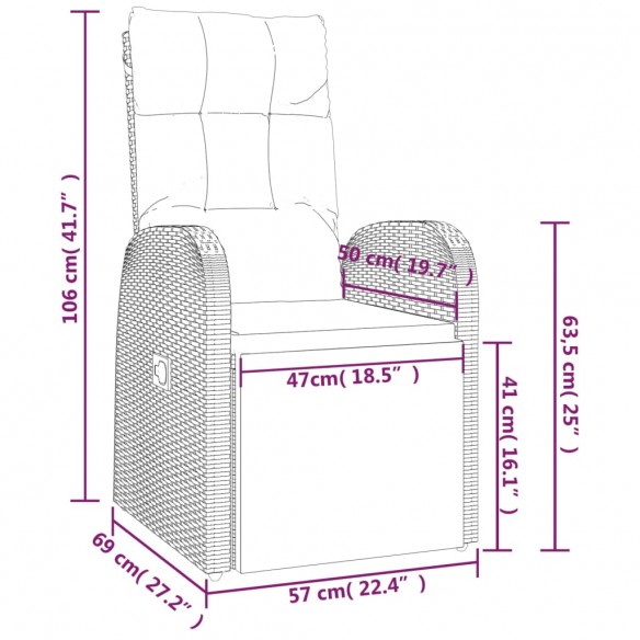 Chaises de jardin inclinables coussins 2pcs Noir Résine tressée