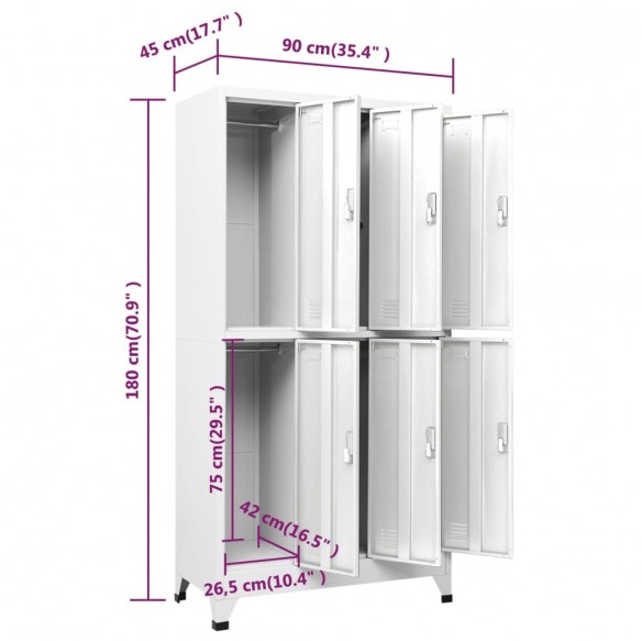 Armoire à casier avec 6 compartiments Acier 90x45x180 cm Gris