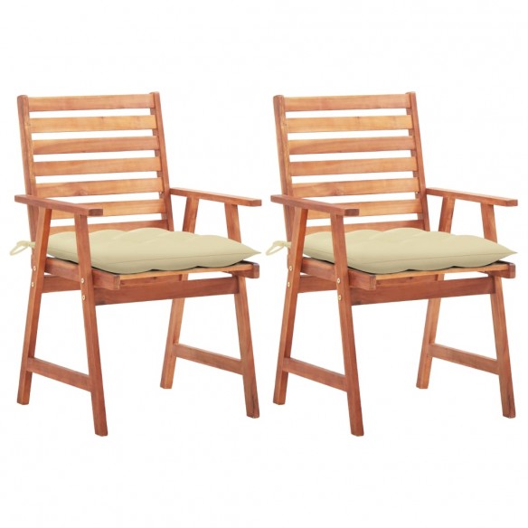 Chaises à dîner d'extérieur 2 pcs avec coussins Acacia massif