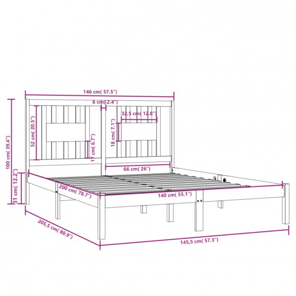 Cadre de lit Bois de pin massif 140x200 cm