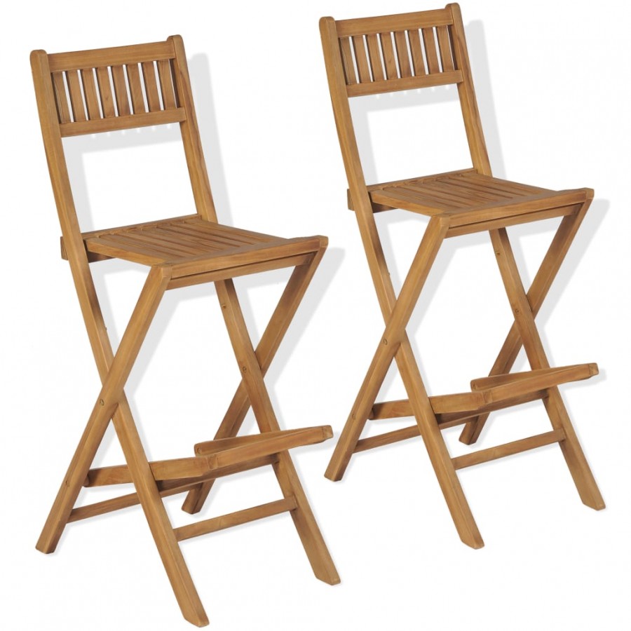 Tabourets pliables de bar d'extérieur 2 pcs Bois de teck solide