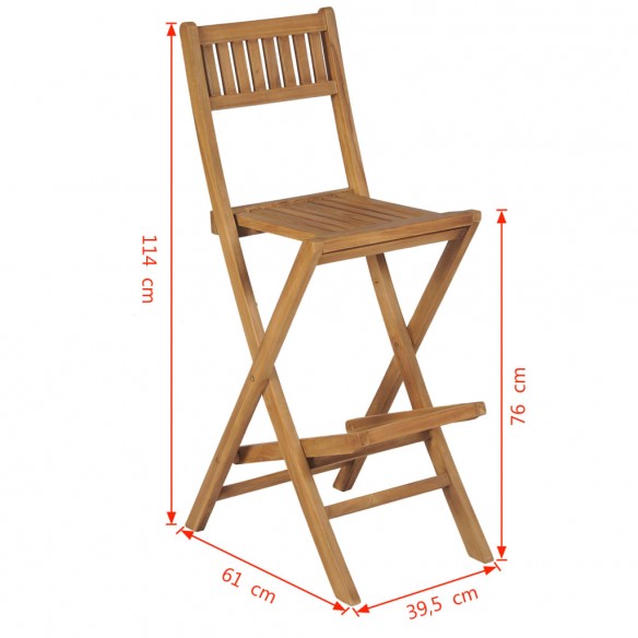 Tabourets pliables de bar d'extérieur 2 pcs Bois de teck solide