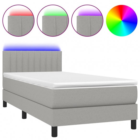 Cadre de lit avec matelas et LED Gris clair 90x200cm