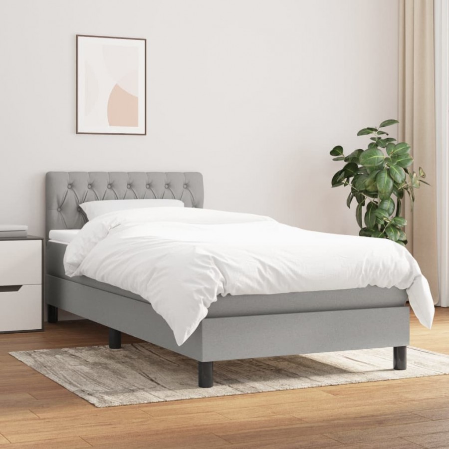 Cadre de lit avec matelas Gris clair 90x200 cm Tissu