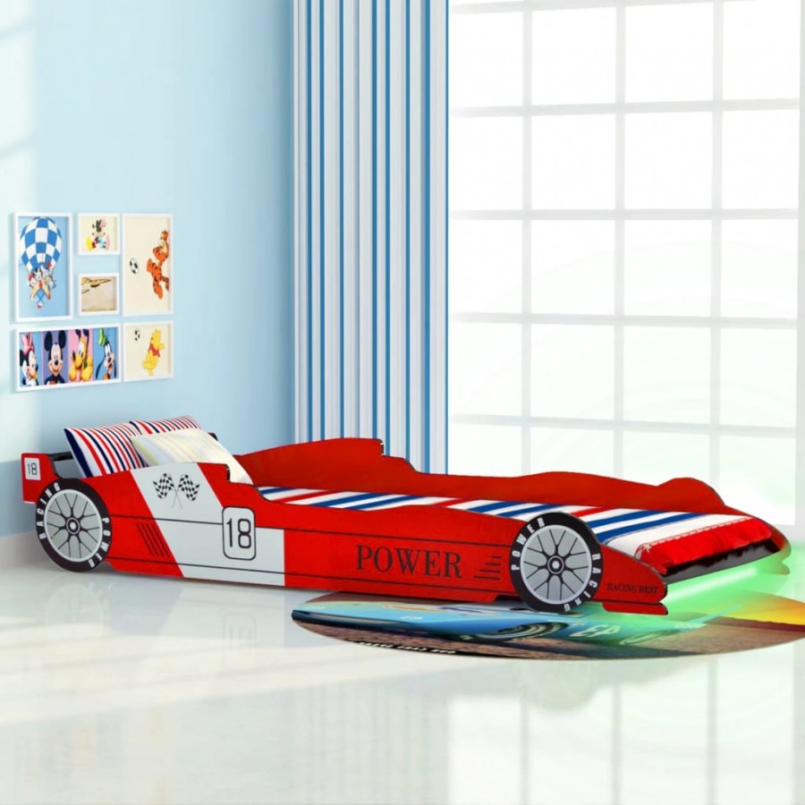 Lit voiture de course pour enfants avec LED 90 x 200 cm Rouge