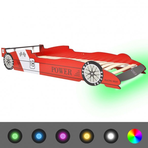 Lit voiture de course pour enfants avec LED 90 x 200 cm Rouge