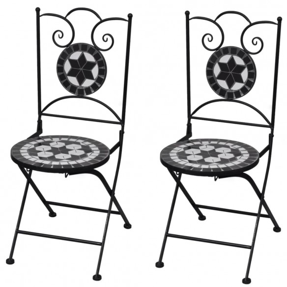 Chaises pliables de bistro 2 pcs Céramique Noir et blanc