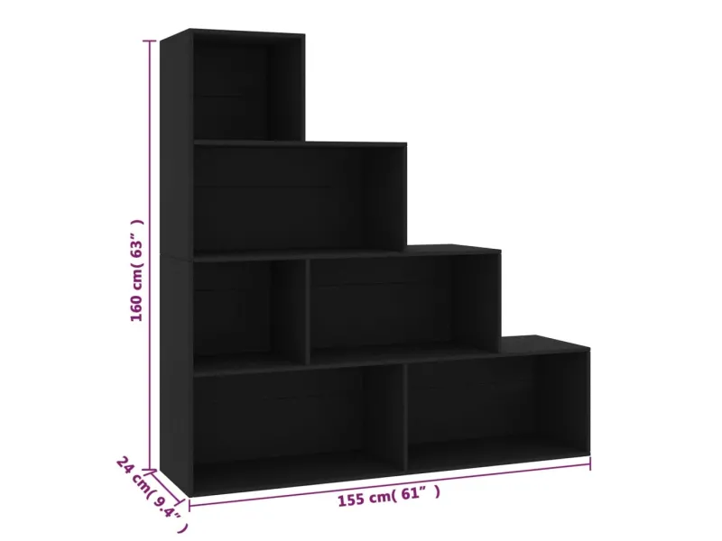 Bibliothèque/Séparateur de pièce Noir 155x24x160 cm Aggloméré