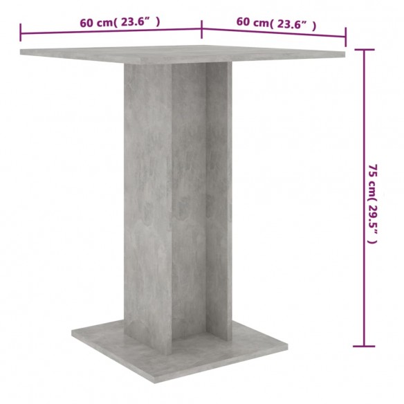 Table de bistro Gris béton 60x60x75 cm Aggloméré