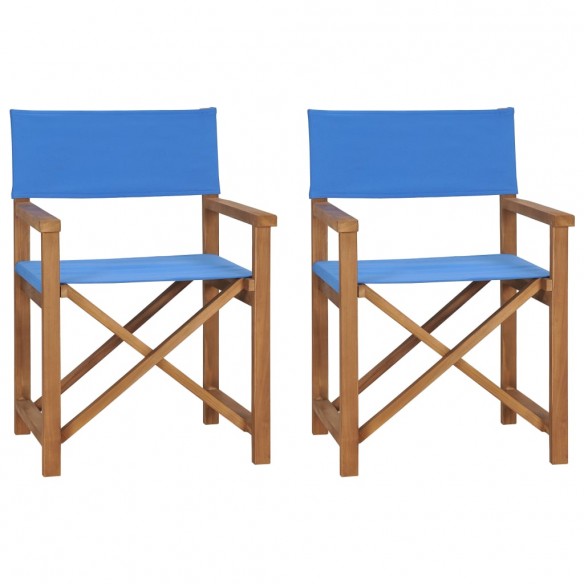 Chaises de metteur en scène lot de 2 Bois de teck massif Bleu