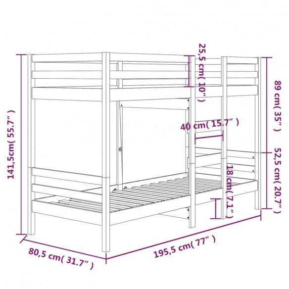 Lit superposé 75x190 cm Bois de pin massif