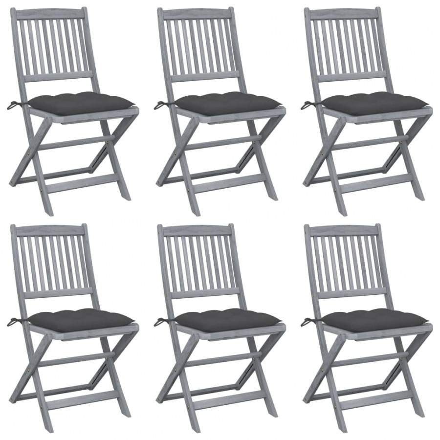 Chaises pliables d'extérieur 6 pcs avec coussins Bois d'acacia