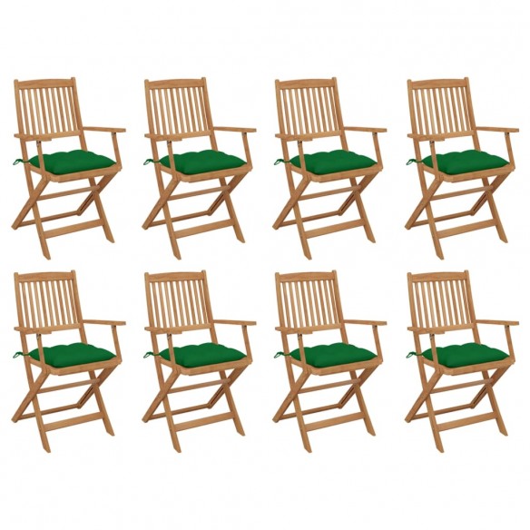 Chaises pliables d'extérieur avec coussins 8 pcs Bois d'acacia