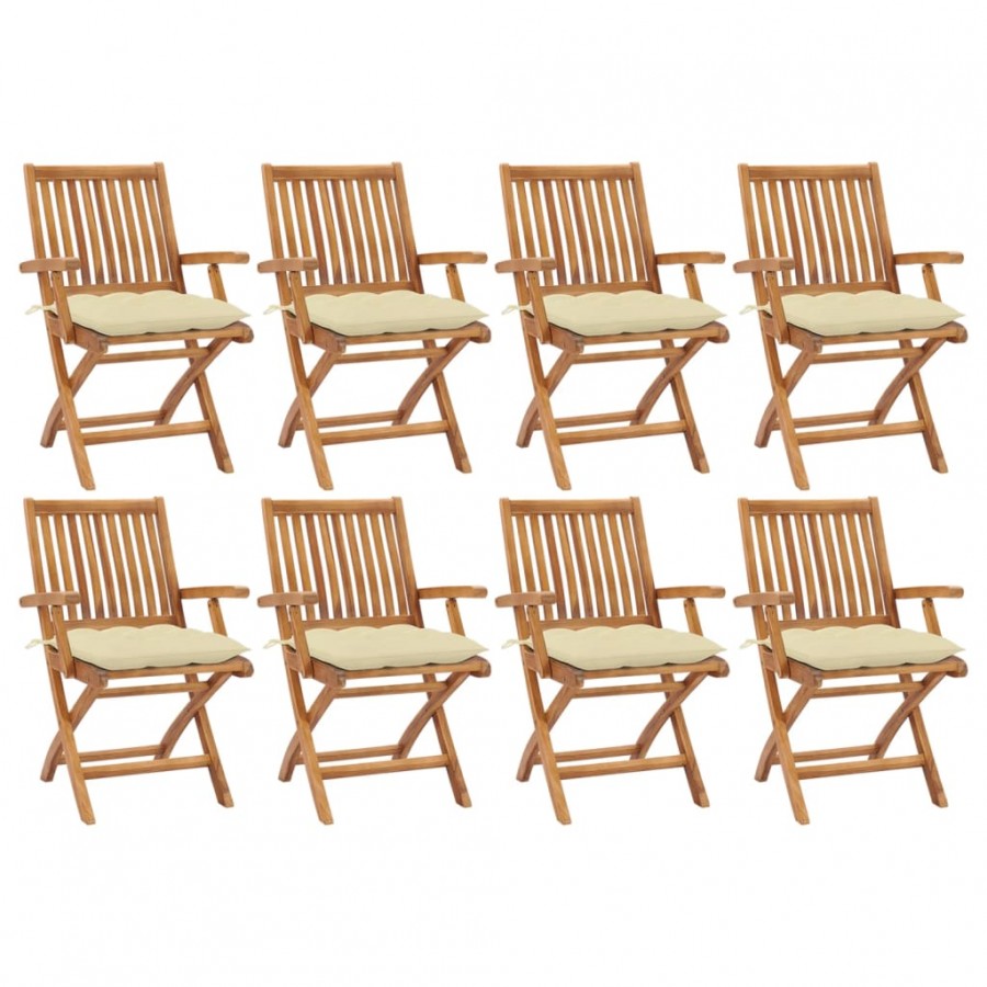 Chaises pliables de jardin avec coussins 8 pcs Teck solide