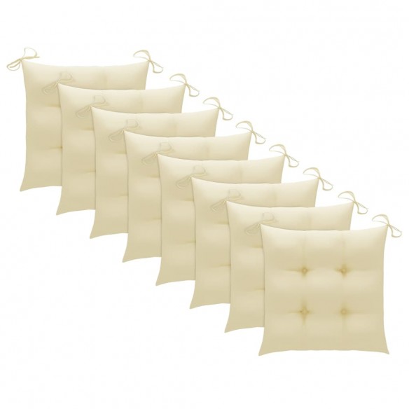 Chaises de jardin avec coussins blanc crème 8 pcs Teck massif