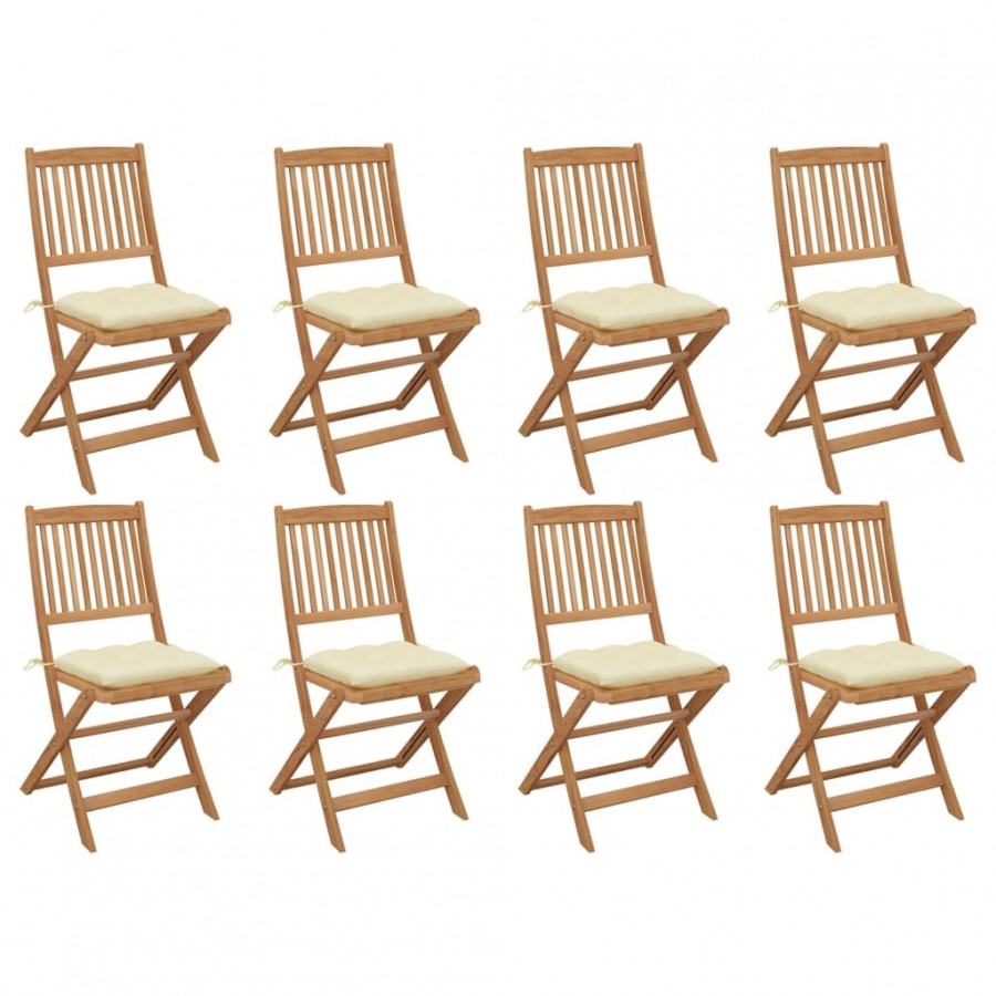 Chaises pliables d'extérieur avec coussins 8 pcs Bois d'acacia