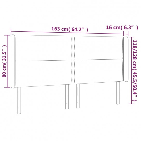 Tête de lit à LED Gris foncé 163x16x118/128 cm Tissu