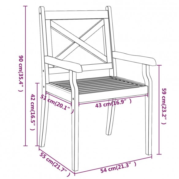 Chaises à dîner d'extérieur 2 pcs Bois d'acacia massif