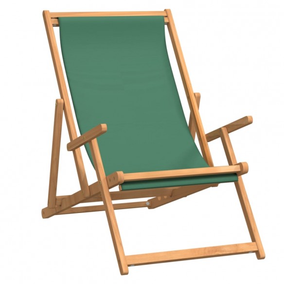 Chaise de plage pliable Bois de teck solide Vert