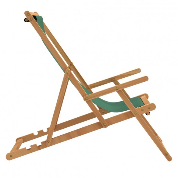 Chaise de plage pliable Bois de teck solide Vert