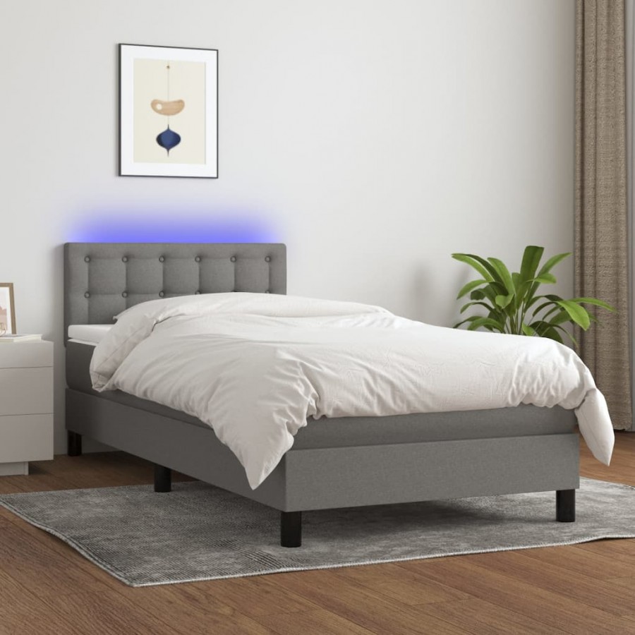 Cadre de lit avec matelas et LED Gris foncé 90x200cm