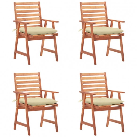 Chaises à dîner d'extérieur 4 pcs avec coussins Acacia massif