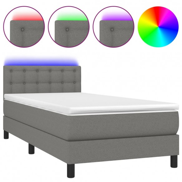 Cadre de lit avec matelas et LED Gris foncé 90x190cm