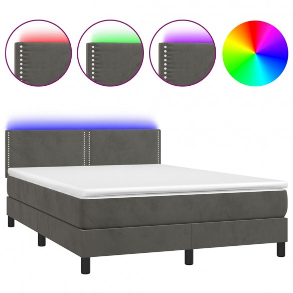 Cadre de lit avec matelas LED Gris foncé 140x200 cm