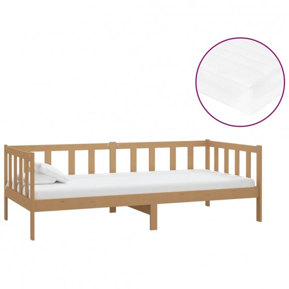 Lit de repos et matelas 90x200cm Marron miel Bois de pin massif