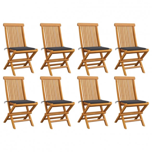 Chaises de jardin avec coussins anthracite 8 pcs Teck massif