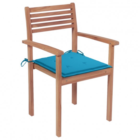 Chaises de jardin 4 pcs avec coussins bleu Bois de teck solide