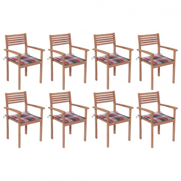 Chaises de jardin empilables avec coussins 8 pcs Teck solide