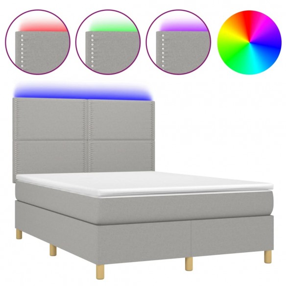 Cadre de lit et matelas et LED Gris clair 140x190 cm