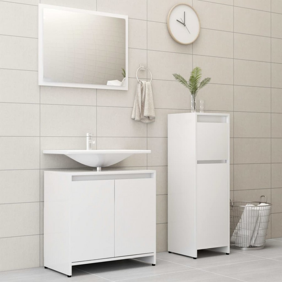 Ensemble de meubles de salle de bain 3 pcs Blanc Aggloméré