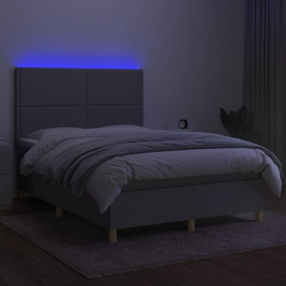 Cadre de lit et matelas et LED Gris clair 140x190 cm