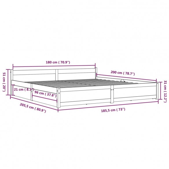 Cadre de lit avec tiroirs 180x200 cm Super King