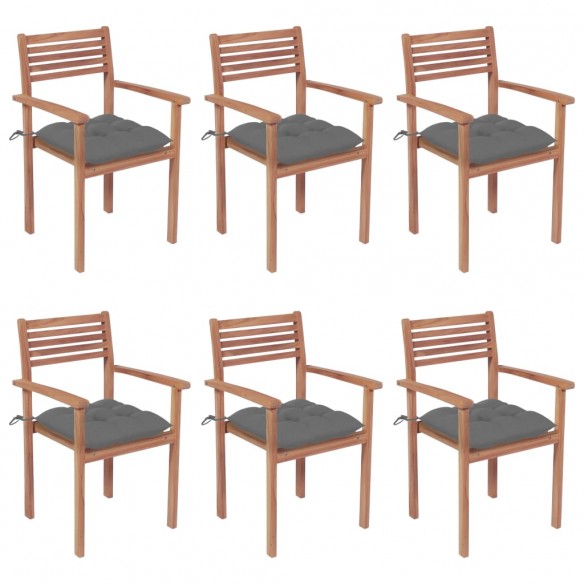 Chaises de jardin empilables avec coussins 6 pcs Teck solide