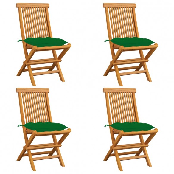 Chaises de jardin avec coussins vert 4 pcs Bois de teck massif